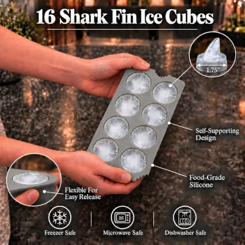 HIC Kitchen Silicone Shark Fin Ice Tray, Non-Stick, Set of 2, Each Tray Makes 8 Shark Fins - size: 16 Shark Fins