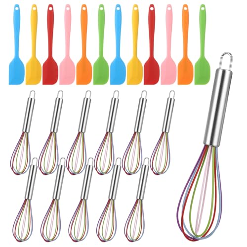 24 PCS Silicone Spatula and Whisk Set, 8 in Colorful Mini Silicone Spatulas and Whisks, Non Stick Flexible Kitchen Mixing Tools for Baking Cooking Party Supplies