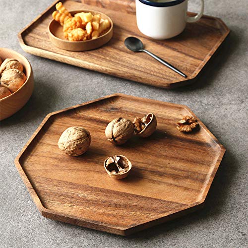 2 Acacia Wooden Trays Serving Platter Cheese Veggie Round Charcuterie Board - size: 8-10 Inch (Pack of 2)