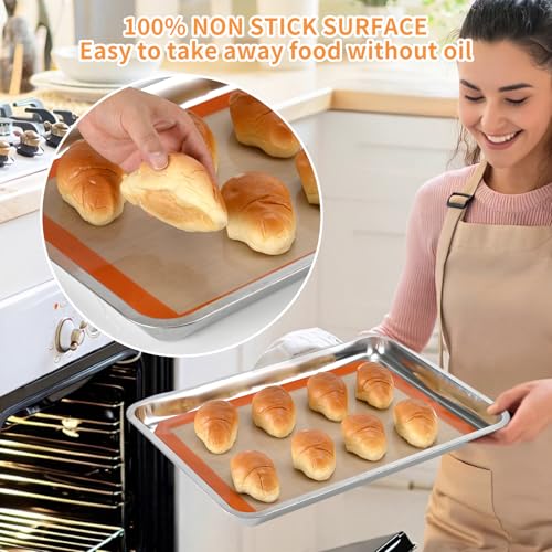 Luckyiren 2 Pack Silicone Baking Mat Set, Nonstick Half Sheet, Orange/Beige - color: Orange/Beige, 0.4mm