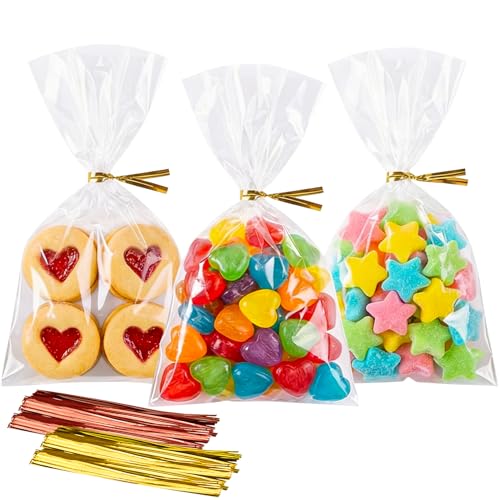 Morepack Cellophane Treat Bags 4x6 In 200 PCS Cookie Bags with Twist Ties - size: 4x6 Inch (Pack of 200)
