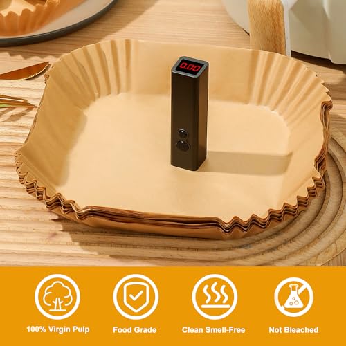 Air Fryer Liners Disposable Paper,100Pcs Airfryer Paper Liners,Non Stick Parchment Paper Liners,Food Grade Air Fryer Accessories for Microwave Oven Steamer 6.3inch Square - size: 6.3”Square