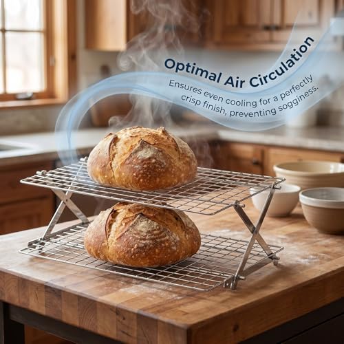 Collapsible Cooling Rack with Adjustable 3 Setting, Wire Cooling Roasting Cooking Baking Drying Rack for Cookies Bread Turkey, Candy, Fruit, Snacks (Silver- 3 Tier) - size: Silver- 3 Tier