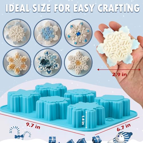 HKNMTT Snowflake Christmas Silicone Mold 12 Cavity 6 Shapes for Holiday Soap Chocolate Cocoa Bomb Ice Candy Oreo Covered Jello Xmas Winter Wax, Oven Safe Baking Frozen Moulds DIY Candle Craft Set - style: Snowflake - 2PCS