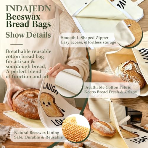 Funny Sourdough Baker Gifts Beeswax Bread Bags 2 Pack XL 13x17in - color: Funny Bread - Live Love Loaf