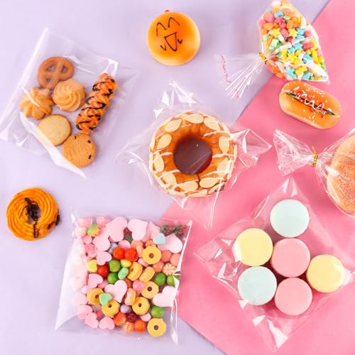 6x6 Inches Self Sealing Cellophane Bags Self Adhesive Treat Bag Clear Resealable Large Cookie Bags with Twist Ties for Gift Giving Party Favors Bag 200 Pieces - size: 6x6 Inches