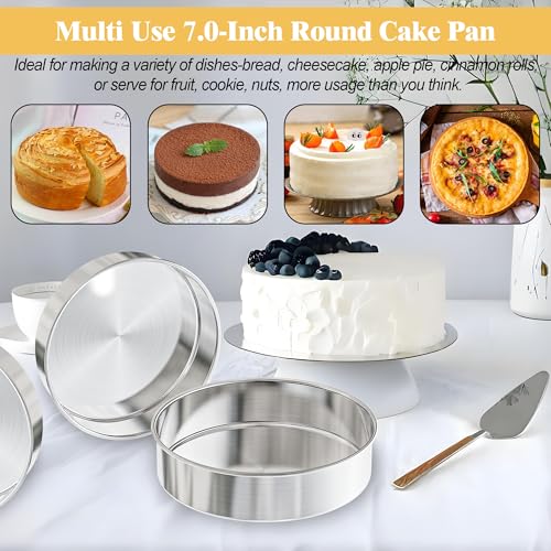7 Inch Round Cake Pans, 3PCS Stainless Steel Cake Pan &100 Parchment Paper - size: 7 inch set of 3