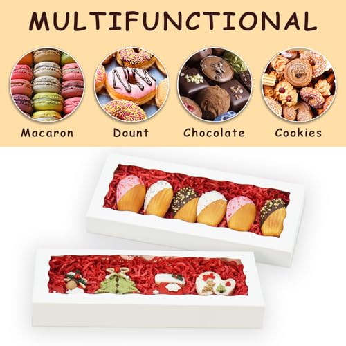 XINHPKGG 50 Pcs White Cookie Boxes 12x5x1.5 Inch Bakery Boxes with Window - color: White