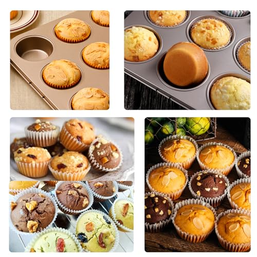2 Packs Nonstick Round Muffin Baking Pan Tin, 12-Cup Muffin Tin, Cupcake Pans, Cheesecake Pans, Carbon Steel, Gold - color: Gold, size: 12 Cavity Muffin,2 PCS
