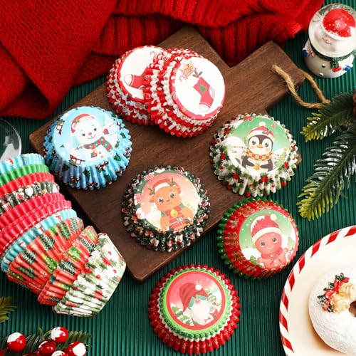 SANNIX 450pcs Christmas Cupcake Liners, 9 Patterns, Santa Snowman Christmas - style: Christmas