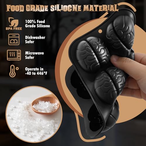 HKNMTT Halloween Brain Silicone Molds 2 Pack 6 Cavity, Spooky Brain Shape Baking Tray for Chocolate Candy Wax Melts Tarts Cupcake Pizza Cake Oven Safe Food Grade Moulds for Kids Party DIY Fun - style: Brain Shaped