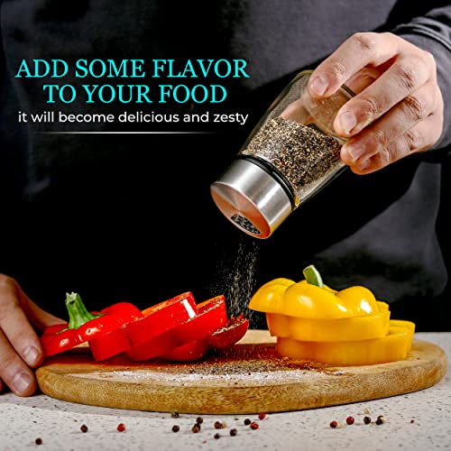 Salt Shaker or Pepper Shaker with Adjustable Pour Holes - Stainless Steel Spice Dispenser - Perfect for Pink Himalayan, Table Salt, Black and White Pepper - size: 4'' x 2.5''
