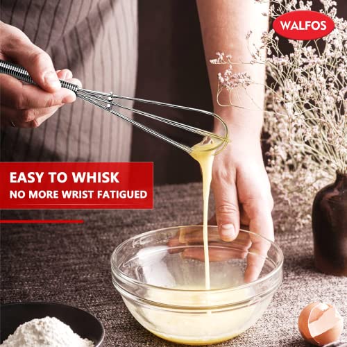 Walfos Mini Whisk,Non-Rust Whisk,304 Stainless steel Small Whisks.Heat Resistant 450℉.6+8Inch Tiny whisks Nice for Whisking, Blending Ingredients, Beating, Mixing Sauces (Silver) - color: 2pcs stainless steel; 6+8in