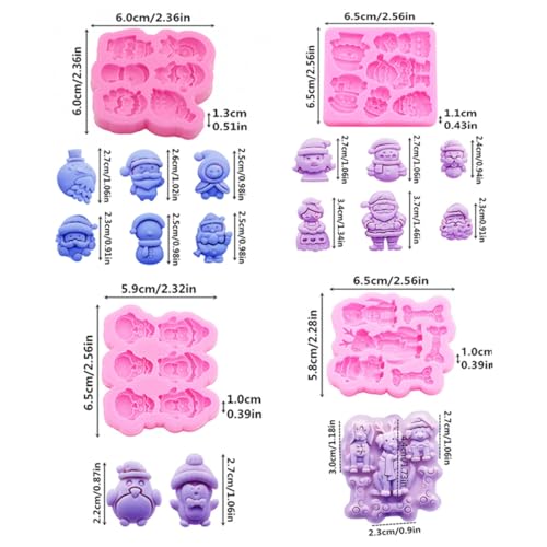 4PCS Christmas Theme Silicone Mold Snowflake Christmas Tree Snowman Bell Creative Baking Chocolate Cake Dessert Decoration Mold DIY Resin Jewelry Accessories Silicone Molds SD-82-515-540-548 - color: Style A