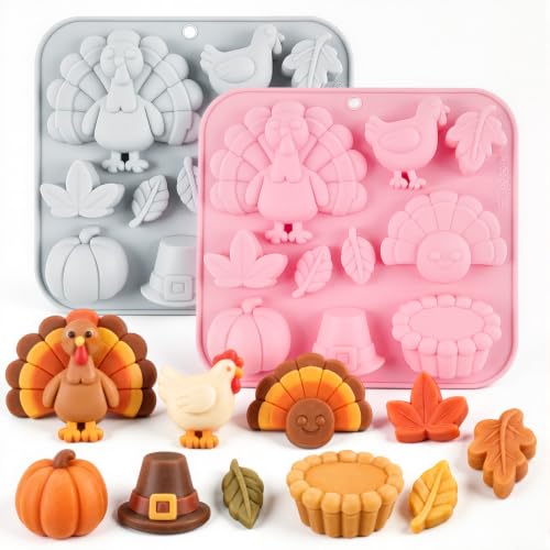 MEMOVAN Fall Thanksgiving Silicone Mold 3D Pumpkin Turkey Chocolate Molds - color: pink grey