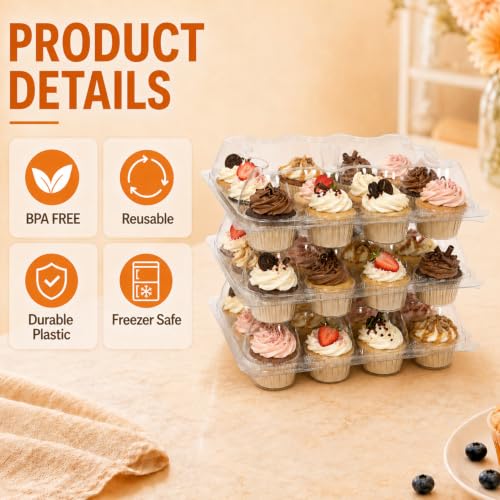 WIKDAY Plastic Cupcake Containers with Liners, 12 Count x 20 Sets