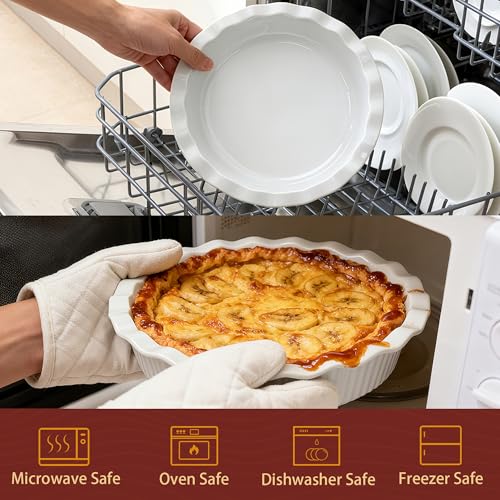 WishDeco Pie Pan for Baking Set of 2, Ceramic Baking Pan 9 Inch - color: White 2pcs