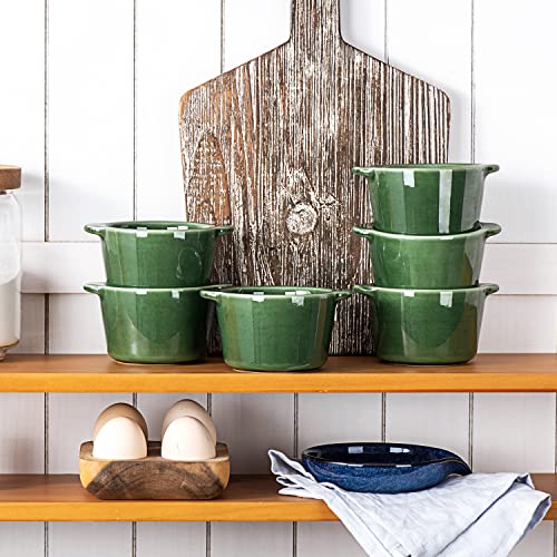 Creme Brulee Ramekins Ceramic Bowls - VICRAYS Mini Custard Cups 6 oz oven Safe Bowls Souffle Dishes for Baking Individual Casserole Dipping Sauce, Set of 6, Green - color: Green, size: 6-oz