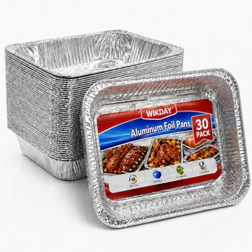 9x13 Aluminum Foil Pans 30pack, Disposable Half Size Tin Pans for Cooking - size: 9 x 13 without lids