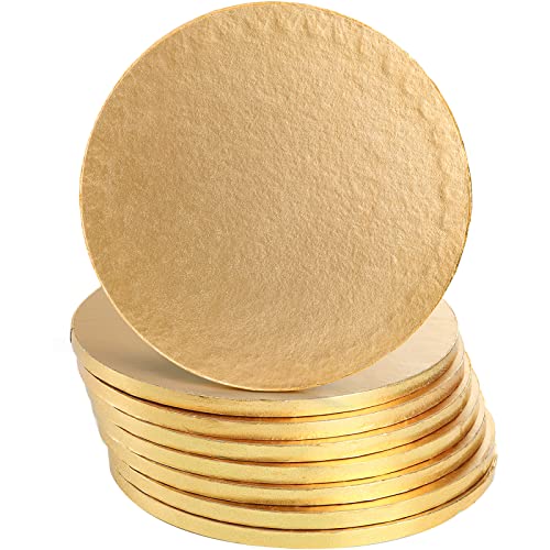 8-Pack Cake Board Drum 12 Inch, 1/2" Thick Gold Foil Round Cake Circles, Sturdy Greaseproof Corrugated Cardboard Base for Heavy or Multi-Layer Cakes, Pastry, Display, Smooth Fully Wrapped Edges