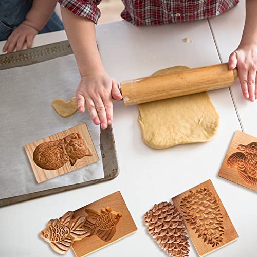 4 Pieces Wooden Cookie Molds Biscuit Carved Wooden Mould DIY Cookie Stamps Cookie Cutter Funny 3D Press Embossing Mold Animal Pattern Baking Tool - color: Animals 4PCS set