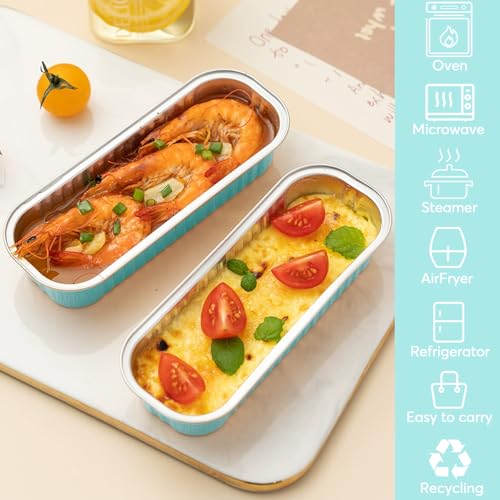 100 Pack Mini Loaf Pans with Lids and Spoons,6.8oz Bule Small Loaf Pans - color: Light Blue