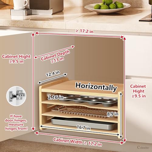 Celestite Wooden Baking Sheet Organizer for Cabinet, Baking Tray Organizer, Cookie Sheet Organizer for Cabinet Kitchen Storage Organization Accessories - color: 4 Tier 12.4"wx8.9hx16.7d