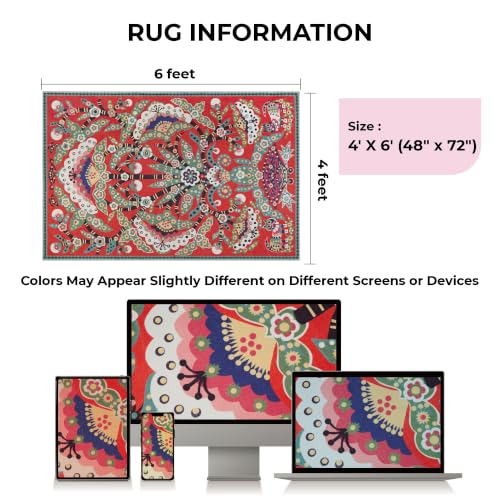 Peony Area Rug 4x6 Washable Accent Rug - color: Red Peony 02, size: 4' x 6' (Rectangular)