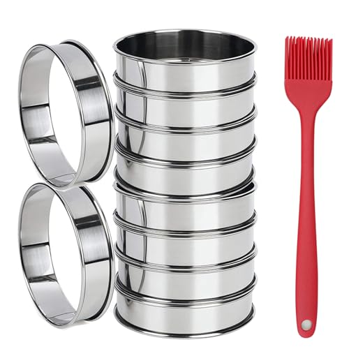 10Pcs Cookie Rings for Baking Cooking English Muffin Crumpet Rings Stainless Steel Round Cookie Double Rolled Tart Molds for Kitchen Baking, 4+3.35 Inch - size: 4 Inch and 3.15 Inch