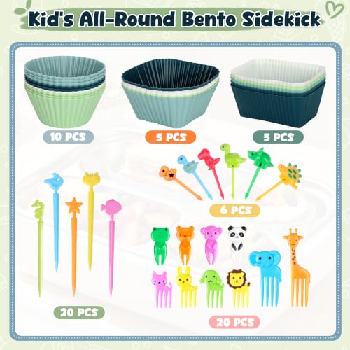 66PCS Silicone Lunch Box Dividers & Cute Animal Food Picks for Kids