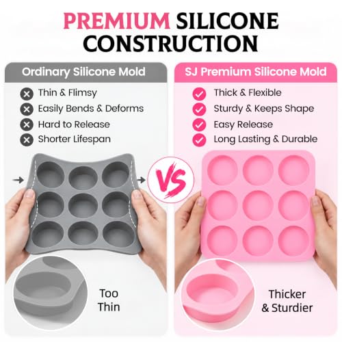 SJ Round Silicone Soap Mold Set, 2-Pack 9-Cavity Soap Molds - color: Pink / Cylindrical