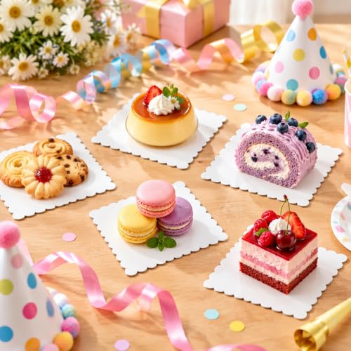 30 Pack 6x6 Inch White Square Cake Boards, Food-Grade Cardboard Wave Cake Board Disposable Corrugated Dessert Food Cupcake Base for Thanksgiving Halloween Christmas Valentine's Day - size: 6 x 6 Inch - 30Pack