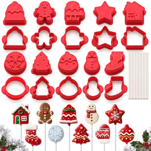 10 Pcs Christmas Cake Pop Molds Set with 100 Sticks - style: Christmas Style