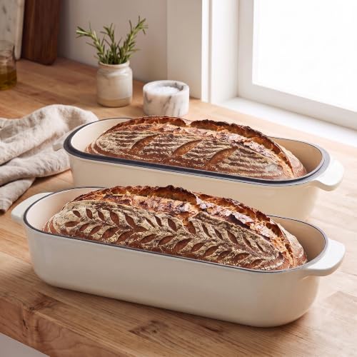 EDGING CASTING Enameled Cast Iron Loaf Pan with Lid, Bread pan, Dutch Oven Bread pan for Homemade Sourdough Bread Baking, 12.5x5.5 inch, 5qt, White - color: White