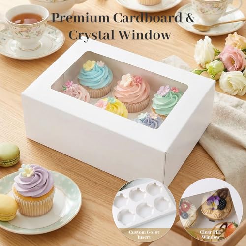 HANSGO 6 Count Cupcake Boxes, 6 PCS Cupcake Containers with Window - color: White
