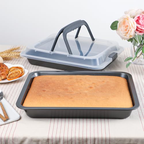 Webake 2 Pack 15x10 Baking Pan with Lid and Handle, Non-Stick Jelly Roll Pan, Rectangle Cake Carrier for Transport & Serve - size: 15 x 10 inch
