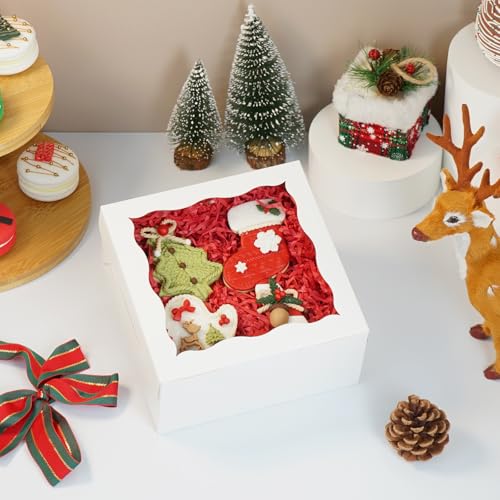 50pcs Cookie Boxes 5x5x2.5 Inch Bakery Boxes with Window Treat Box - color: White