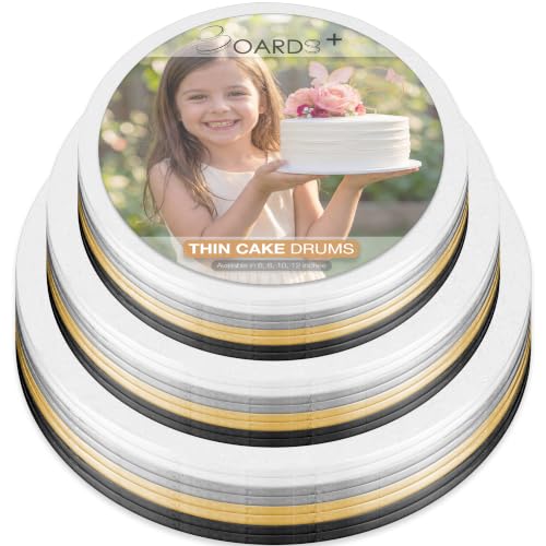 1/4" Thick Cake Drum 8 + 10 + 12 Inch (24 Pack) White, Silver, Gold, Black - color: White + Silver + Gold + Black, size: 8" + 10" + 12" (24 Pack)