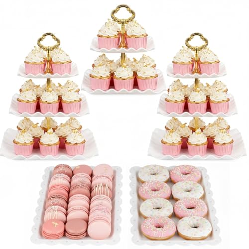 NWK 5-Piece Cupcake Stand & Appetizer Trays Set (Square, Gold) - color: Gold