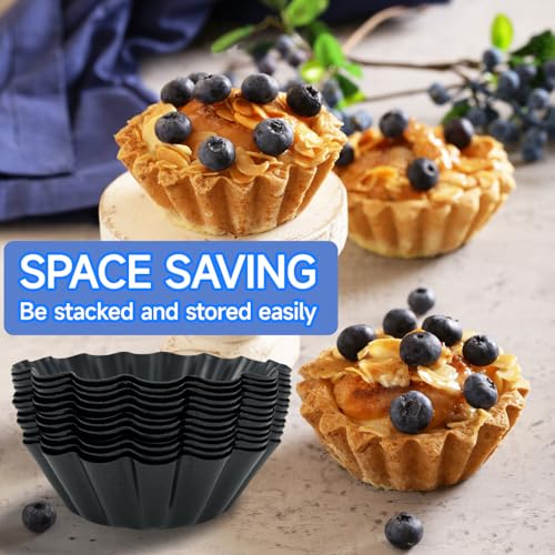 12Pcs Egg Tart Molds, 3-Inch Nonstick Tart Pans with Silicone Brush
