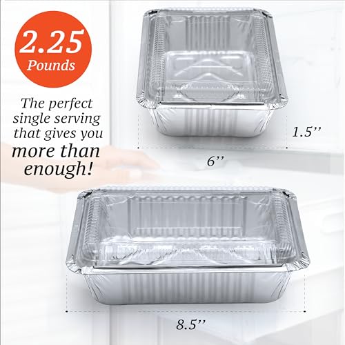 (110 Pack) 2.25LB Aluminum Containers with Lids 8.5"x6" - Disposable Foil Pans for Takeout, Baking, Freezing, Food Storage - Aluminum Pans, To Go Containers with Plastic Lids - size: 2.25 LB - 110 Pack