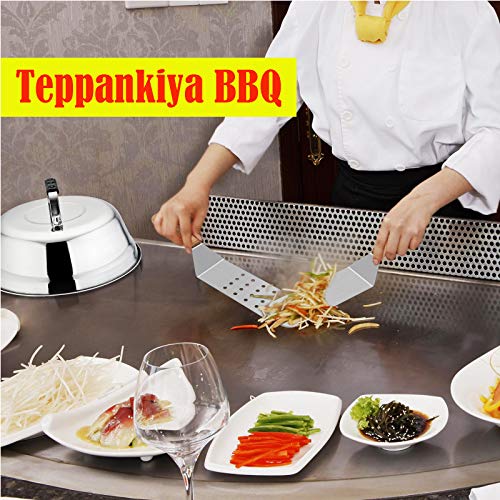 Metal Spatula Set, HaSteeL Stainless Steel Griddle Spatula Tools Kit with Wooden Handle, Heavy Duty Long Pancake Flipper Burger Turner for BBQ Teppanyaki Flat Top Grilling Cooking Outdoor & Indoor - color: Wooden Handle