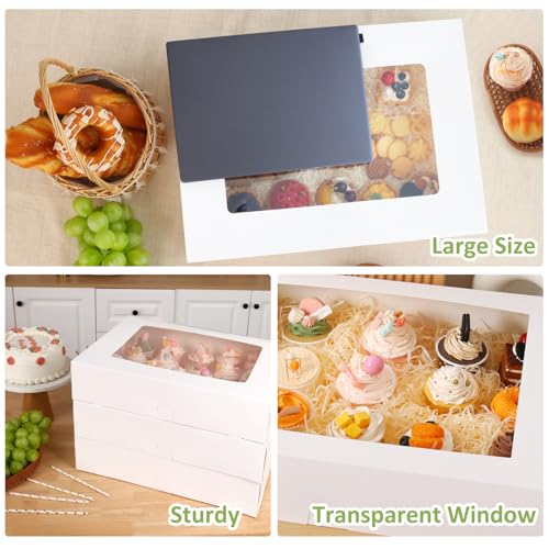 Moretoes 10pcs 19x14x4in Large Half Sheet Cake Boxes with Window,Auto-Popup - size: 19*14*4In