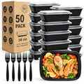 Meal Prep Containers 38OZ, 50 Pack +20 Forks, Leak Proof BPA Free - size: 38oz-50pack + 20 forks