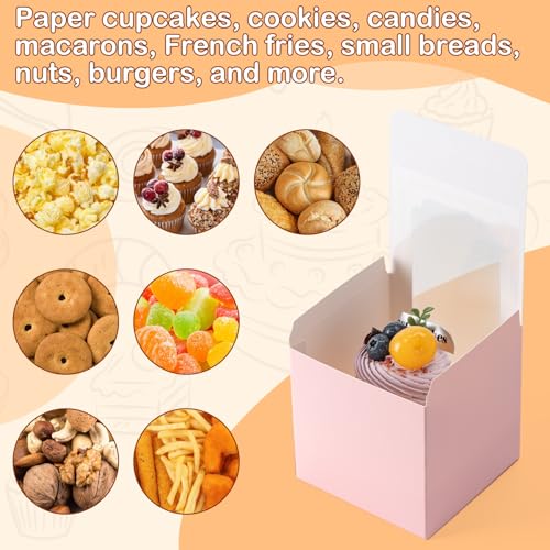 Hoewina 28 PCS Cupcake Boxes, Individual Cupcake Containers with Window - color: Pink