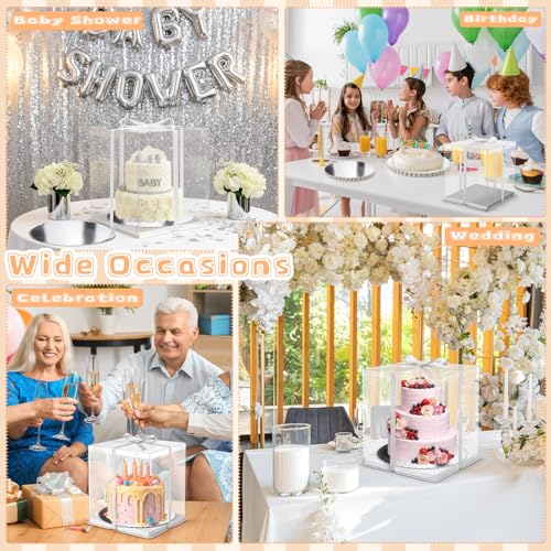 Watersay 6 Pack 12''x12''x13'' Silver Cake Box with Cake Boards and Ribbon - color: Silver, size: 12''x12''x13''