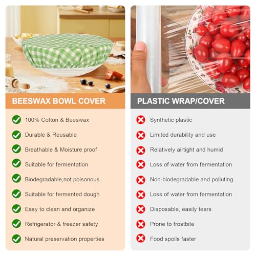 2Pcs 10inch Reusable Beeswax Elastic Bowl Covers for Bread Proofing - style: checkered