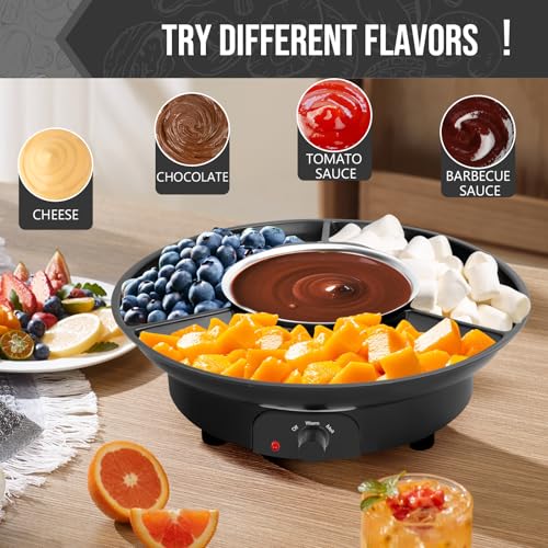 Electric Chocolate Melting Pot Chocolate Fondue Pot Set 3-Section Serving Trays with 6pcs Dipping Forks Perfect for Housewarming Christmas Party Gifts (Black) - color: Black
