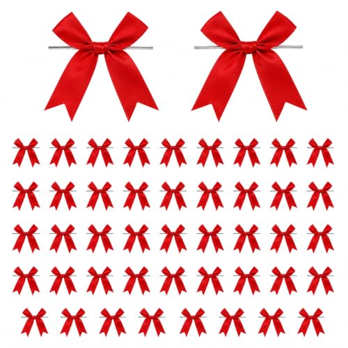 50 Pcs Twist Tie Bows for Treat Bags and Gift Wrapping, Red - color: Red