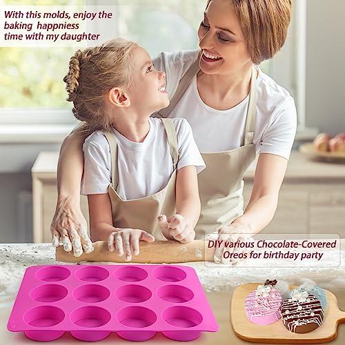 Sakolla 3 Pcs Round Chocolate Cookie Molds, 2.1 Inch Cylinder Silicone Mold - color: 3 Pcs/Rose Red&Blue